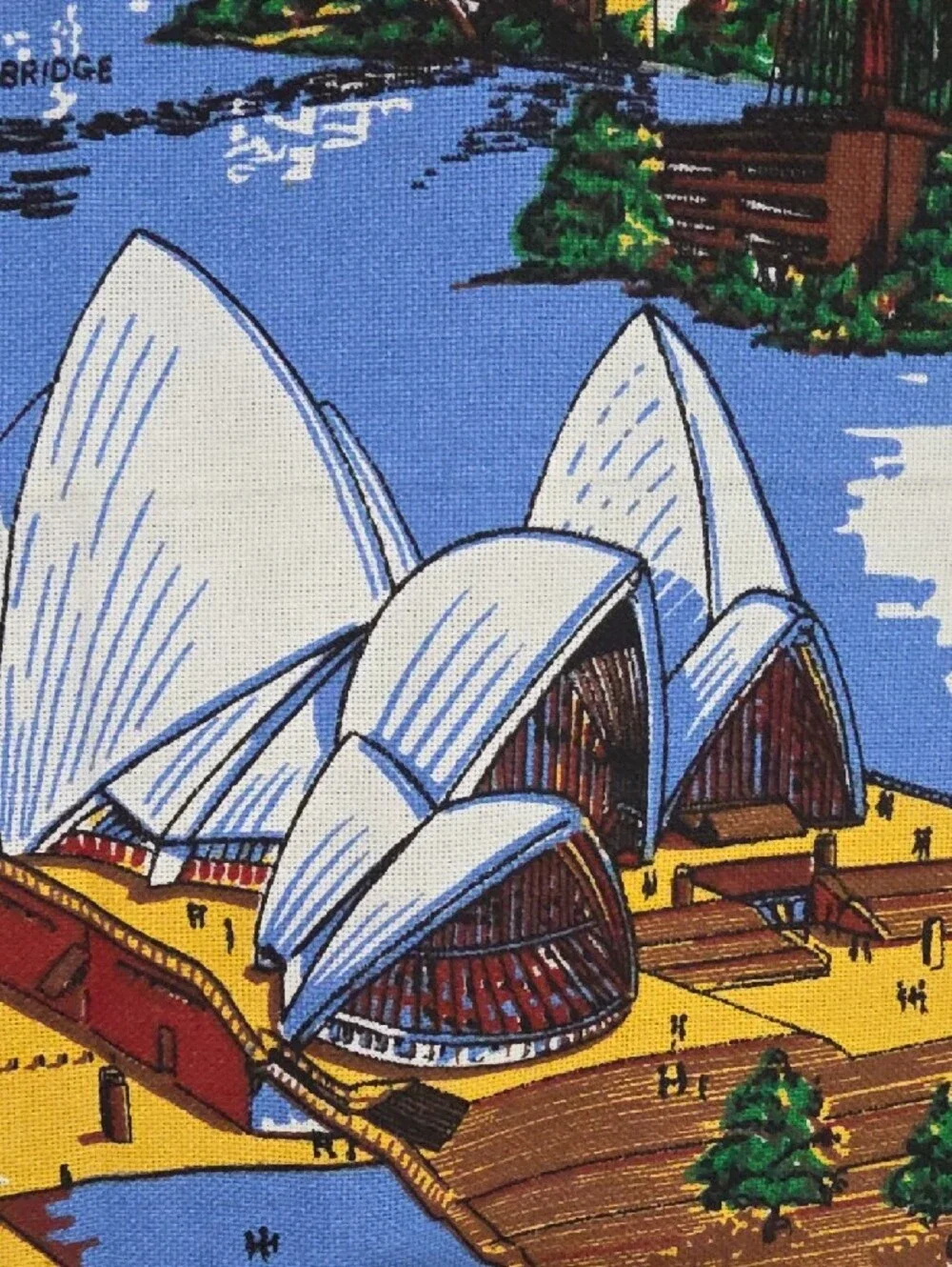 Sydney Australia Blue White Illustrated Cotton Kitchen Tea Towel